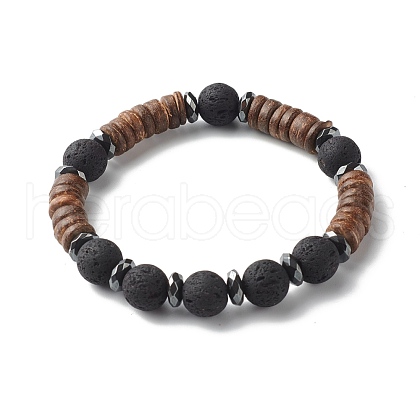 Natural Coconut Rondelle Beads Stretch Bracelet for Men Women BJEW-JB06771-02-1