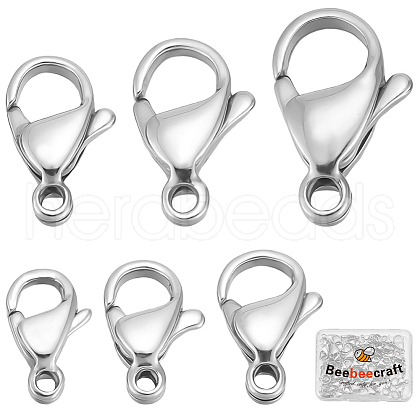Beebeecraft 60Pcs 6 Styles 316 Surgical Stainless Steel Lobster Claw Clasps STAS-BBC0006-03-1