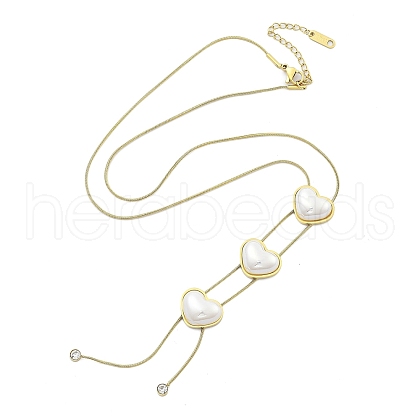Ion Plating(IP) 304 Stainless Steel & Plastic Pearl Heart Pendant Lariat Necklaces for Women NJEW-U016-02G-1