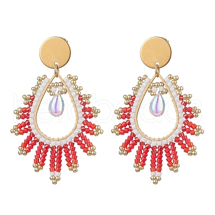 Handmade Glass Seed Beads Teardrop Stud Earrings EJEW-MZ00293-01-1