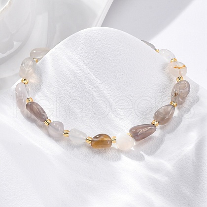 Natural Grey Agate Beaded Bracelets for Women G-P563-07P-22-1