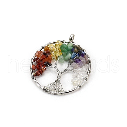 Tree of Life Natural & Synthetic Mixed Gemstone with Metal Wire Wrapped Pendants PW-WG996FB-05-1