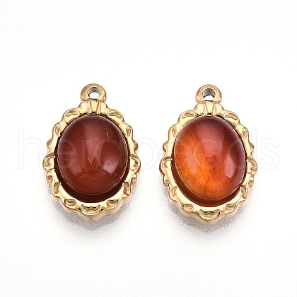 304 Stainless Steel Pave Natural Carnelian Pendants STAS-T064-61C-1
