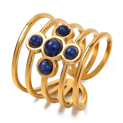 Cross Natural Lapis Lazuli Finger Rings RJEW-Q822-41G-01-1