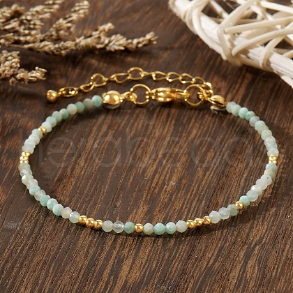 Retro Ethnic Style Round Natural Green Aventurine Beaded Bracelets for Women OR1115-1-1
