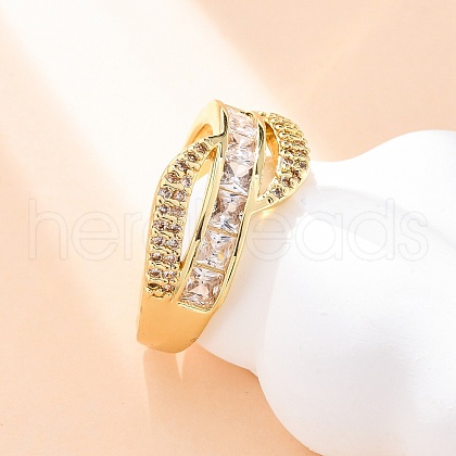 Brass Micro Pave Clear Cubic Zirconia Rings for Women RJEW-U047-22G-1