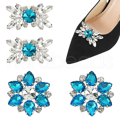 WADORN 4Pcs 2 Styles Flower Brass Rhinestone Shoe Decorations AJEW-WR0002-42B-1
