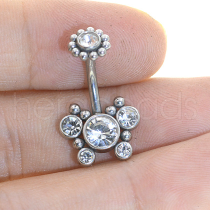 Stainless Steel Cluster Clear Cubic Zirconia 15 Gauge Belly Button Rings WG1C102-04-1