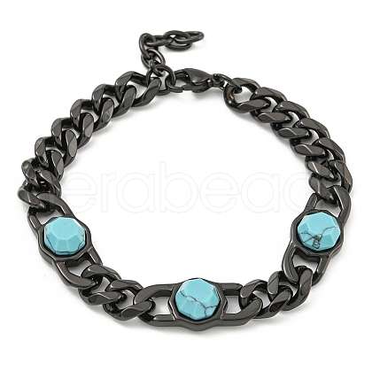 304 Stainless Steel & Synthetic Turquoise Polygon Link Bracelets for Women BJEW-G717-16B-03-1
