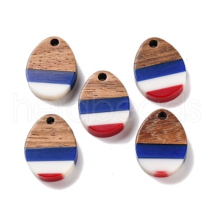 Independence Day Opaque Striped Resin & Walnut Wood Pendants RESI-U010-01C-1