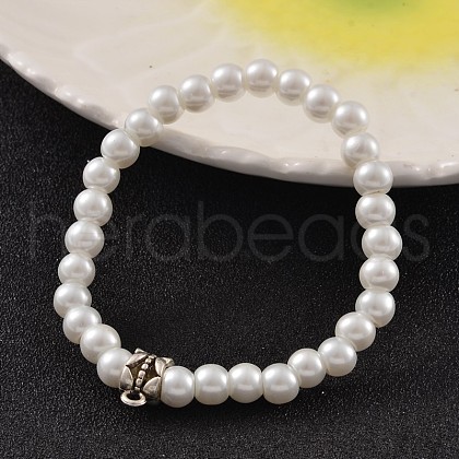 Round Glass Pearl Beaded Stretch Bracelets BJEW-JB02169-01-1