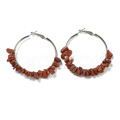 Alloy with Copper Wire Natural Red Jasper Hoop Earrings EJEW-Q388-01B-1