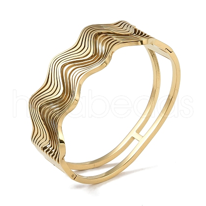 304 Stainless Steel Hollow Wavy Hinged Bangles for Women BJEW-U002-13G-1