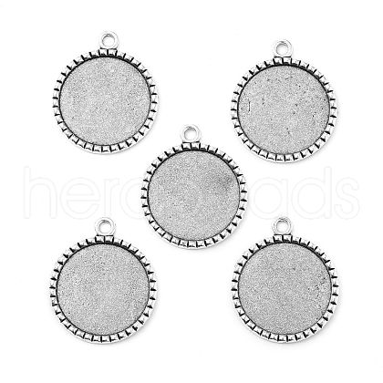 Tibetan Style Antique Silver Alloy Flat Round Pendant Cabochon Settings X-TIBEP-M022-38AS-1