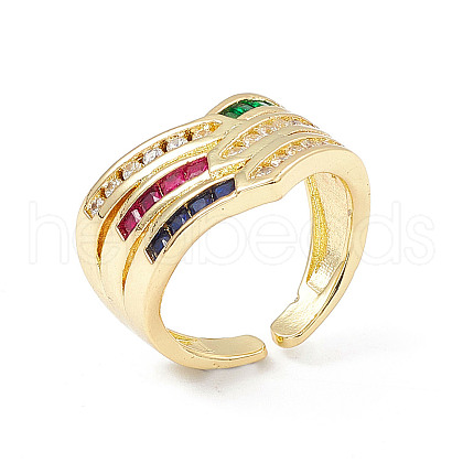 Colorful Cubic Zirconia Arrow Open Cuff Ring RJEW-P079-10G-1