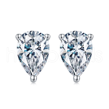 Rhodium Plated 925 Sterling Silver Micro Pave Cubic Zirconia Ear Studs for Women EJEW-P231-07P-1