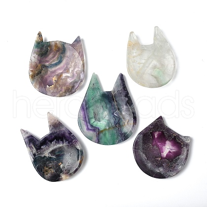 Natural Fluorite Carved Cat Shape Figurines Statues for Home Desktop Decoration DJEW-A016-03-1