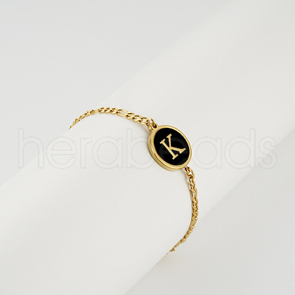 Flat Round with Letter Pattern 304 Stainless Steel Link Bracelets FS-WG4692B-09-1