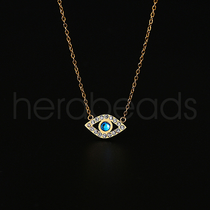Cubic Zirconia Evil Eye Pendant Necklace with Stainless Steel Chains QE8038-1-1