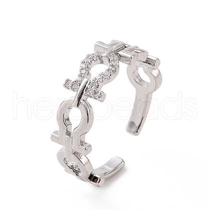 Clear Cubic Zirconia Hollow Out Open Cuff Ring RJEW-G283-13P-1