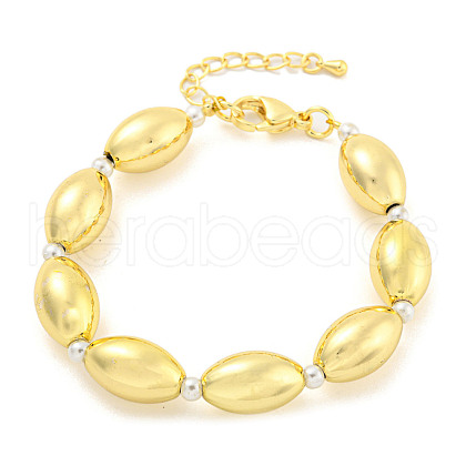 Rack Plating Oval Brass & ABS Imitation Pearl Beaded Bracelets for Women BJEW-P322-09G-1