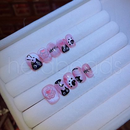 Cat Pattern Plastic False Nail Tips PW-WG506BC-01-1