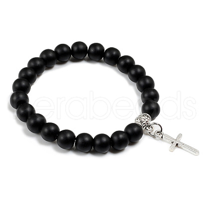 Cross Bracelet Women's European and American Fashion Personality Black Bracelet Ethnic Style Jewelry Lava Stone XK5170-8-1