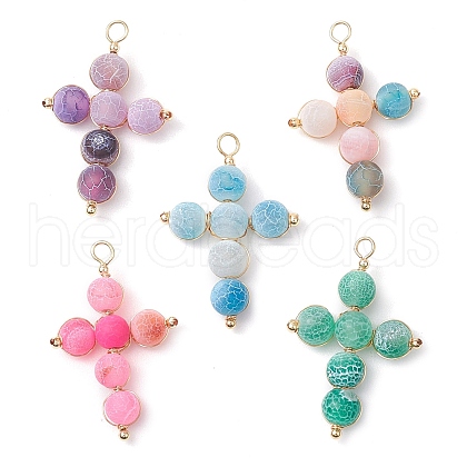 Natural Weathered Agate Dyed Cross Pendants PALLOY-JF03184-1