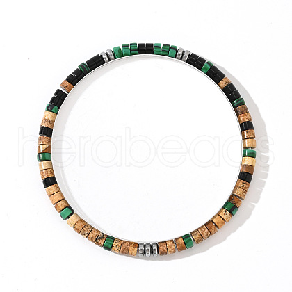 Column Natural Picasso Jasper & Malachite & Black Stone Beaded Stretch Bracelets For Men Women FV0822-2-1
