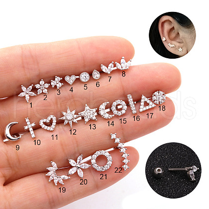 316L Surgical Stainless Steel Micro Pave Clear Cubic Zirconia Flower Cartilage Earrings WG9CD6D-38-1