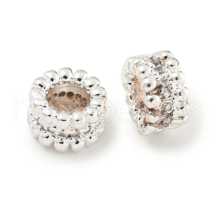 Rack Plating Brass Micro Pave Clear Cubic Zirconia European Beads KK-L215-011S-1