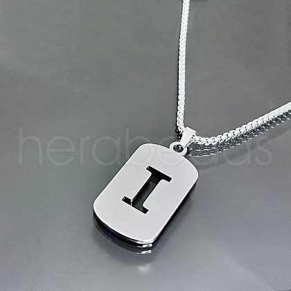 Rectangle with Laser Cut Letter 201 Stainless Steel Initial Pendant Necklaces WGA5E8C-09-1