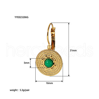 Vintage Stainless Steel Pave Natural Green Onyx Agate(Dyed & Heated) Flat Round Leverback Earrings for Women QF4931-5-1