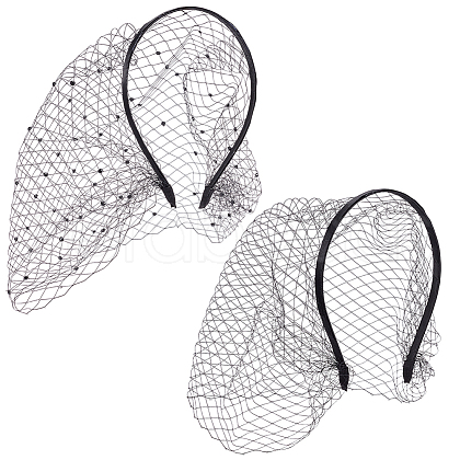 Olycraft 2Pcs 2 Colors Mesh Veil Cloth Hair Bands FIND-OC0003-95A-1