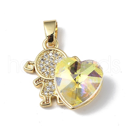 Real 18K Gold Plated Rack Plating Brass Micro Pave Clear Cubic Zirconia Pendants KK-C015-23G-01-1
