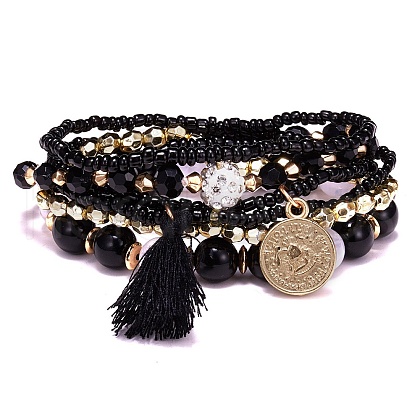 Glass Seed Beads Stretch Bracelet PW-WG01FEA-03-1