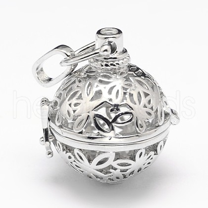 Rack Plating Brass Hollow Round with Butterfly Cage Pendants KK-M181-15P-NF-1