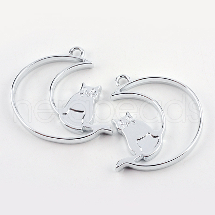 Rack Plating Alloy Kitten Open Back Bezel Pendants X-PALLOY-S047-38D-FF-1