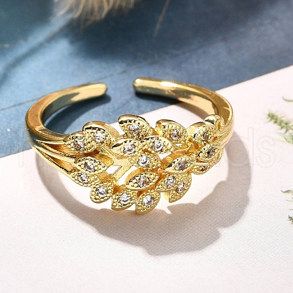 Rack Plating Brass Micro Pave Clear Cubic Zirconia Cuff Finger Rings for Women RJEW-M028-32G-03-1