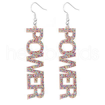 Bling Acrylic Word Power Dangle Earrings GIPO-PW0001-017N-1