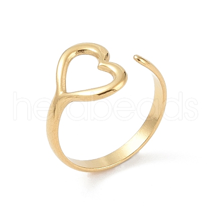 12Pcs Ion Plating(IP) 304 Stainless Steel Heart Open Cuff Rings for Women RJEW-G312-05G-1