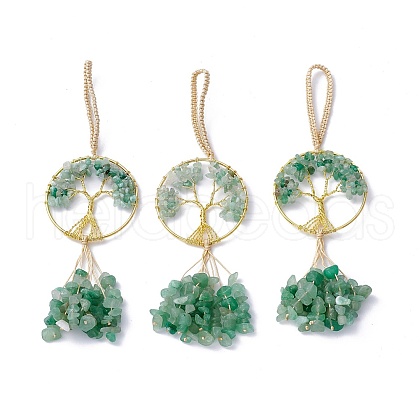 Wire Wrapped Chips Natural Green Aventurine Big Pendant Decorations HJEW-SZ0001-27D-1