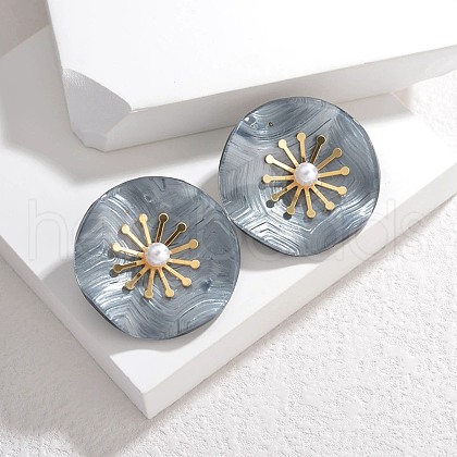 304 Stainless Steel ABS Imitation Pearl Stud Earrings for Women EJEW-M095-06G-01-1