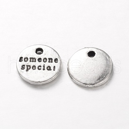 Tibetan Style Alloy Flat Round Carved Word Someone Special Charms TIBEP-A2817-AS-NR-1