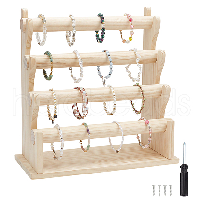 4-Tier Assembled Wood Bracelets/Bangles Display Riser Stands BDIS-WH0008-15-1