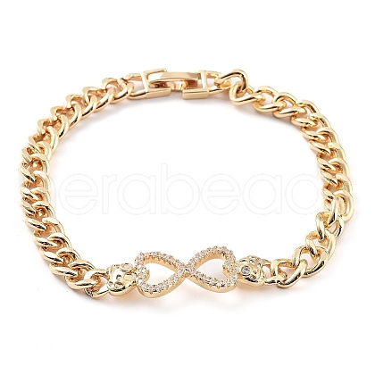 Cubic Zirconia Link Bracelet with Golden Brass Curb Chains BJEW-C055-06F-G-1