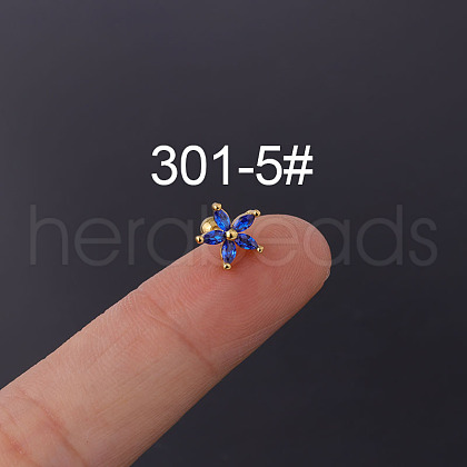 Flower 316L Surgical Stainless Steel Micro Pave Cubic Zirconia Cartilage Earrings WGAF33A-05-1
