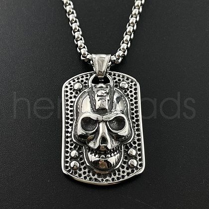 Punk Retro Stainless Steel Embossed Skull Pendant Hip-hop Street Style Necklaces for Men JJ4192-1