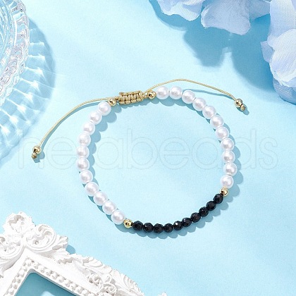 Natural Black Onyx Braided Beaded Bracelets BJEW-JB11668-02-1