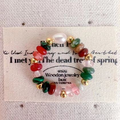 Brass & Natural Freshwater Pearl & Natural & Synthetic Gemstone Beaded Stretch Rings WGB1DEC-01-1